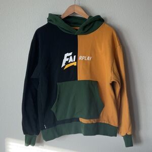 Fairplay Men's M Black Green Yellow Gold Multicolor Hoodie Cotton Polyester Rayo